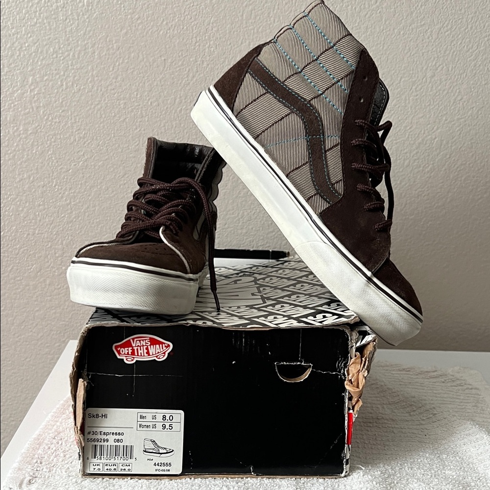 Vans Sk8-Hi Brown and Gray Plaid Sneakers